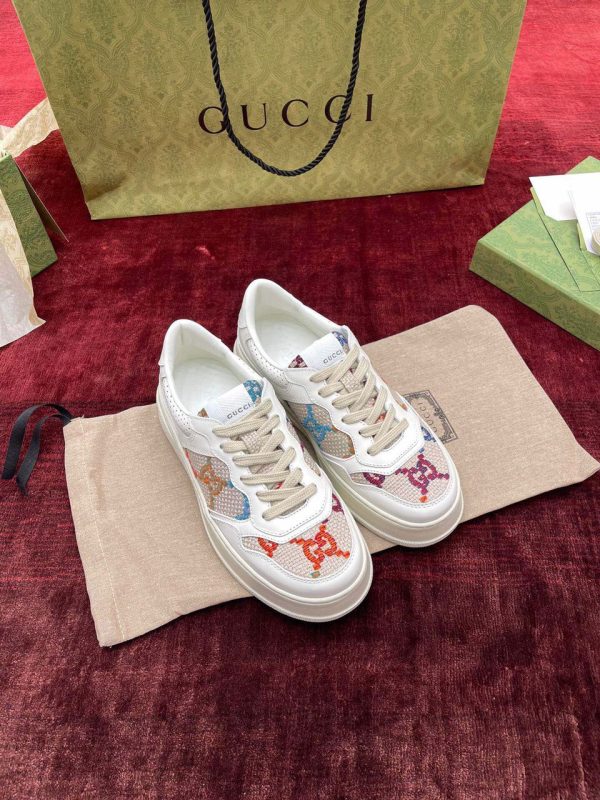 GG Logo-Detailed Leather and Embroidered Canvas Sneakers