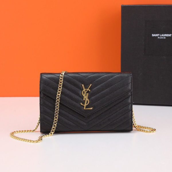 YSL Monogram Large Wallet on Chain in Grained Leather Black 22.5*14*4 CM (Next to Original)