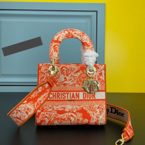 Dior Medium Lady D-Lite Orange 24*20*11 CM (Next to Original)