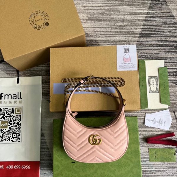 Gucci GG Marmont Half Moon Shoulder Bag Pink 21*11*5 CM (Next to Original)