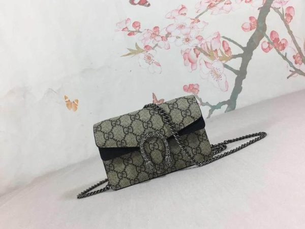 Gucci GG Monogram Super Mini Dionysus Shoulder Bag Black and Beige 16.5*10*4.5 CM (Next to Original)