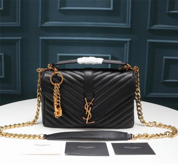 YSL College Medium Quilted Black with Golden Hardware 24*20*8.5 CM (Next to Original)