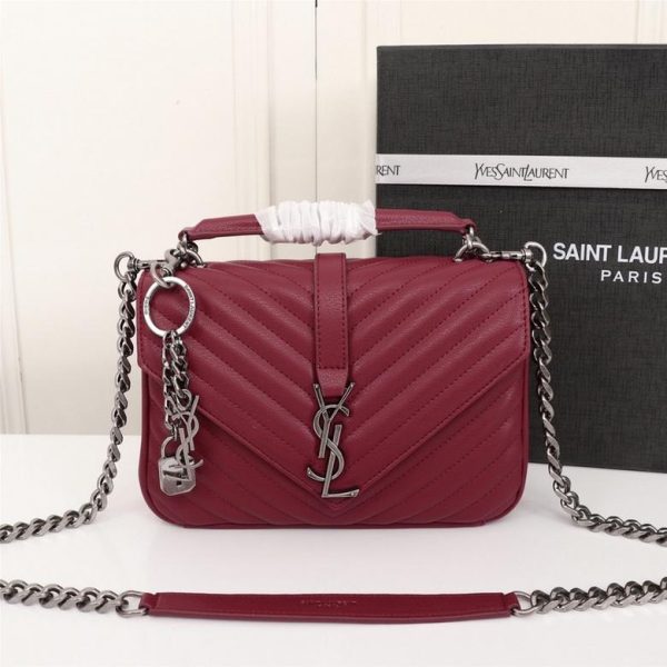 YSL College Medium Quilted Red Wine with Silver Hardware 24*20*8.5 CM (Next to Original)
