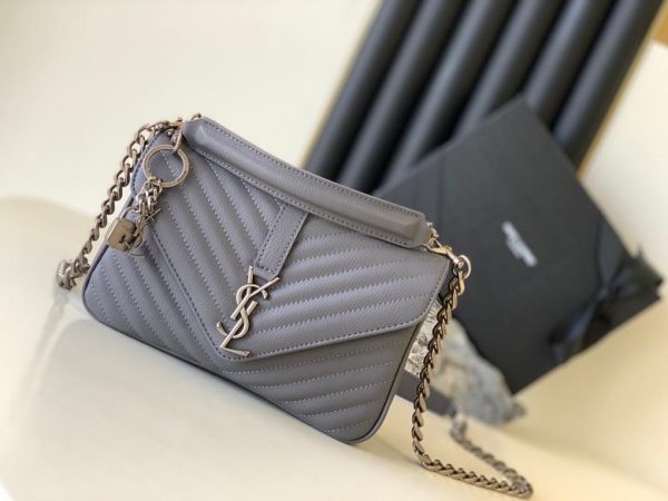 YSL College Medium Quilted Silver 24*17*6 CM (Next to Original)