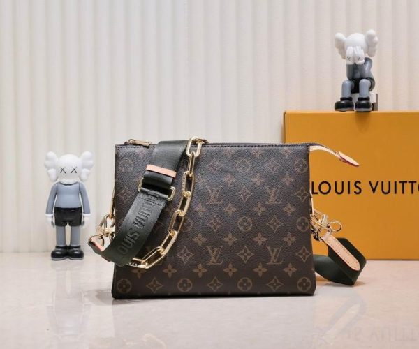 LV Coussin PM Brown with Green Belt and Golden Hardware 26*20*12 CM (Next to Original)