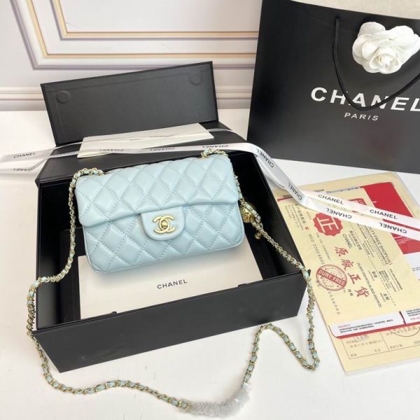 Chanel Mini Rectangular Pearl Crush Flap Light Blue with Golden Hardware 20*12*6 CM (Next to Original)