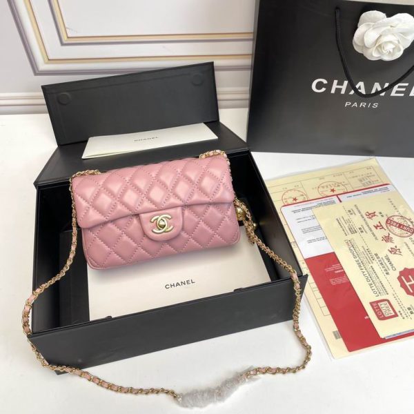 Chanel Mini Rectangular Pearl Crush Flap Light Pink with Golden Hardware 20*12*6 CM (Next to Original)