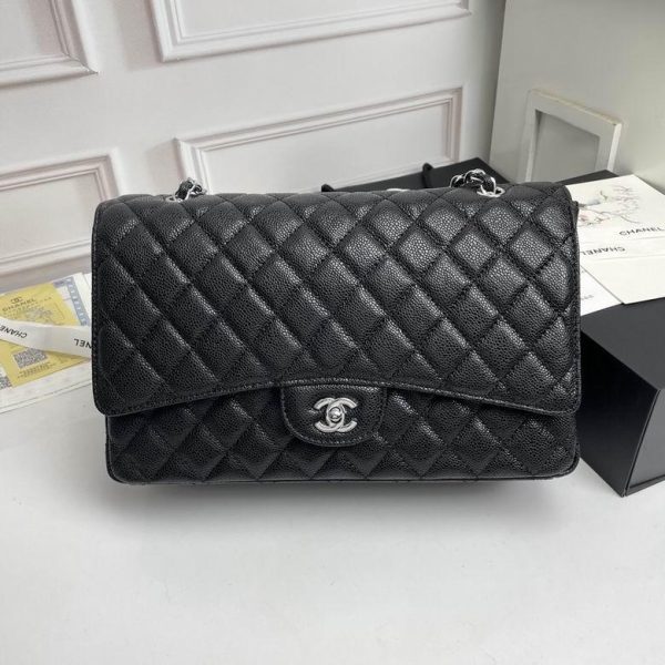 Chanel Flap Bag Black with Silver Hardware (Grained Finish) 33*23*10 CM (Next to Original)