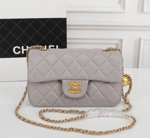 Chanel Mini Rectangular Pearl Crush Flap Gray with Golden Hardware 20*12*6 CM (Next to Original)