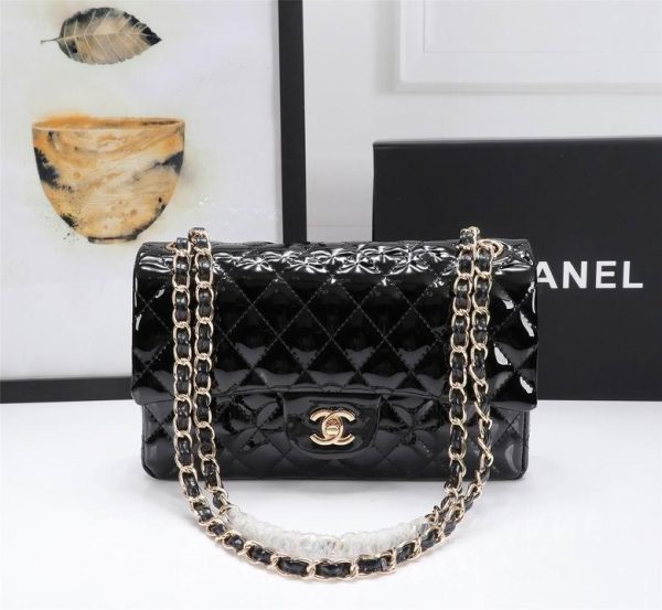 Chanel Glitter Patent Quilted Evening Star Medium Double Flap Black with Golden Hardware 25*14*7 CM (Next to Original)