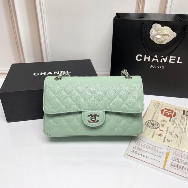 Chanel Quilted Medium Double Flap Mint Green with Silver Hardware 25*14*7 CM (Next to Original)