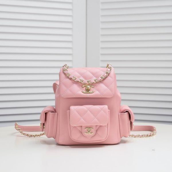 Chanel Caviar Backpack Pink with Golden Hardware 19.5*18*10 CM (Next to Original)