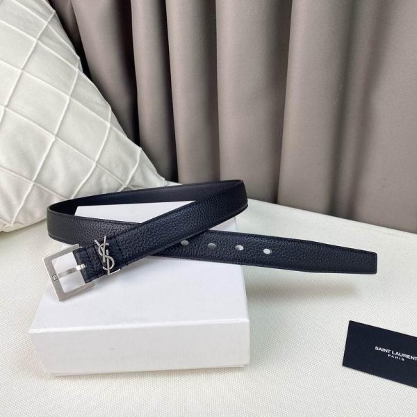 YSL Milo Logo Buckle Leather Belt 2.0 CM in Black