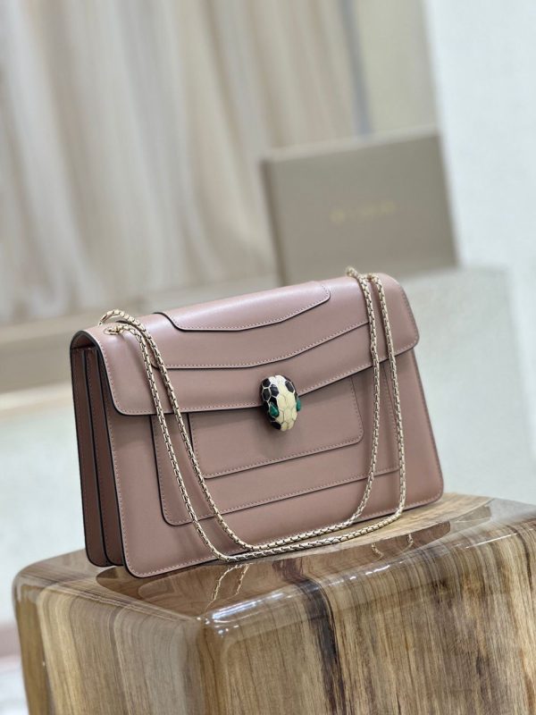Bulgari Calfskin Serpenti Forever Shoulder Bag Beige Size 28*18*8.5 CM (Mirror Quality)