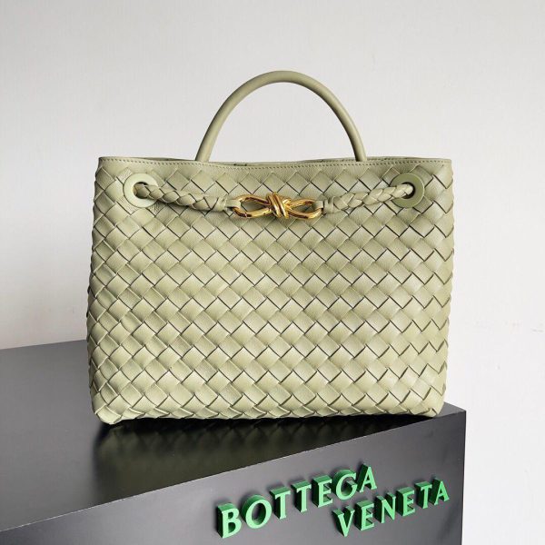 Bottega Veneta Andiamo Medium Embellished Intrecciato Leather Tote in Green 32*24*12 CM (Mirror Quality)