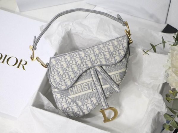 DIOR Saddle Bag Gray Oblique Embroidery 25.5*20*6.5 CM (Next to Original)