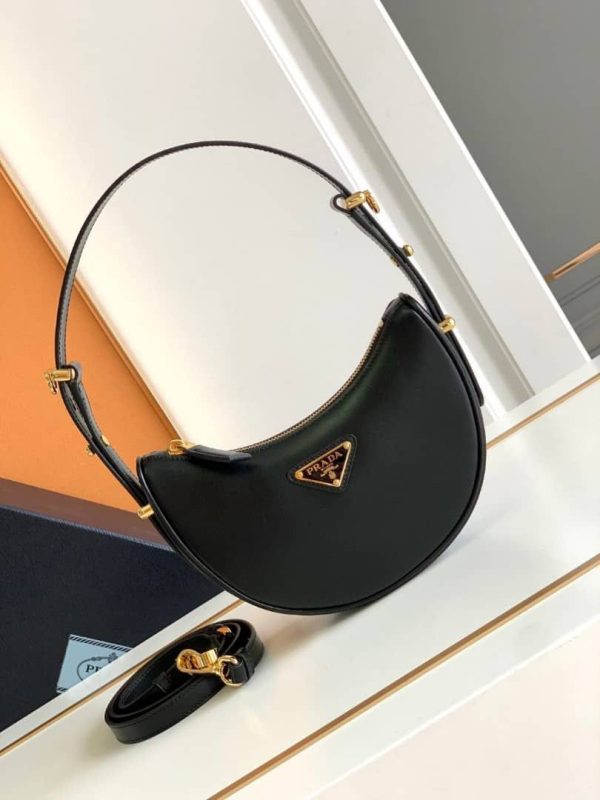 Prada Arqué Leather Mini Shoulder Bag in Black 18*16*5 CM (Mirror Quality)