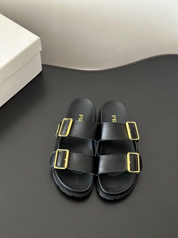 Prada Leather Strap Slides Women