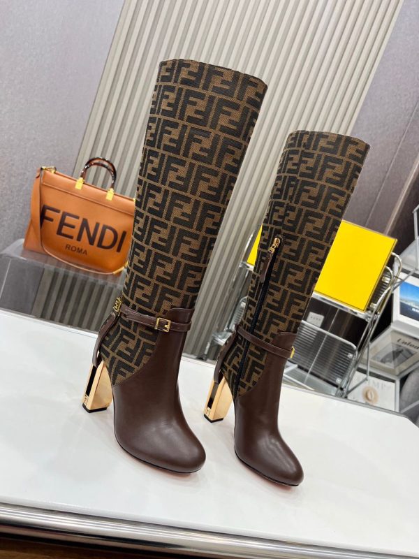 Fendi Delfina Brown High-Heeled Boots in Brown