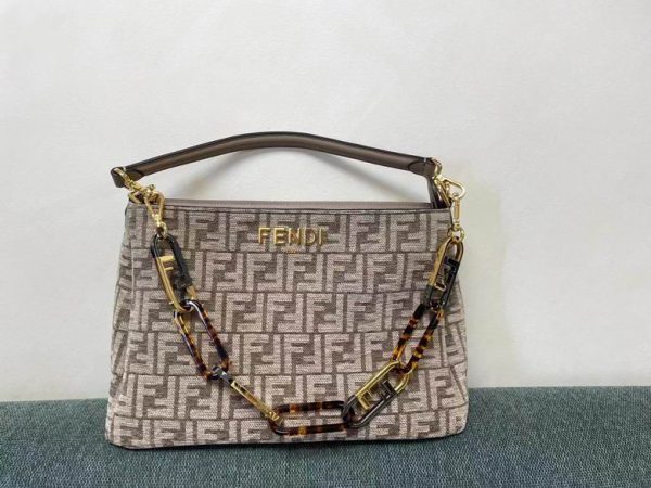 Fendi O’Lock Zipper Bag in Dove Grey with Golden Hardware 36*23.5*14 CM (Next to Original)
