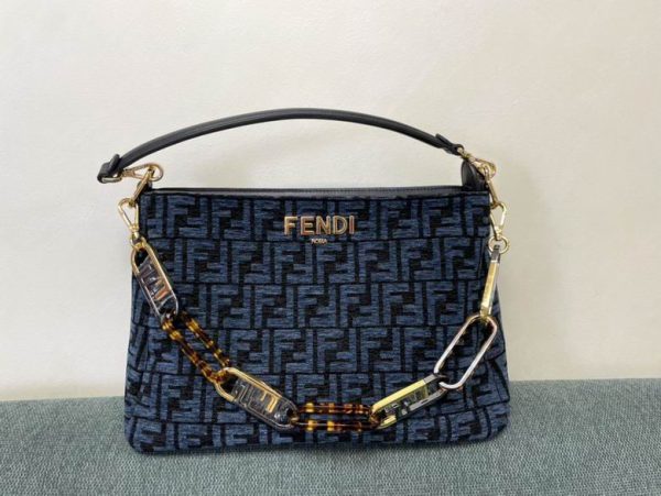 Fendi O’Lock Zipper Bag in Navy Blue with Golden Hardware 36*23.5*14 CM (Next to Original)