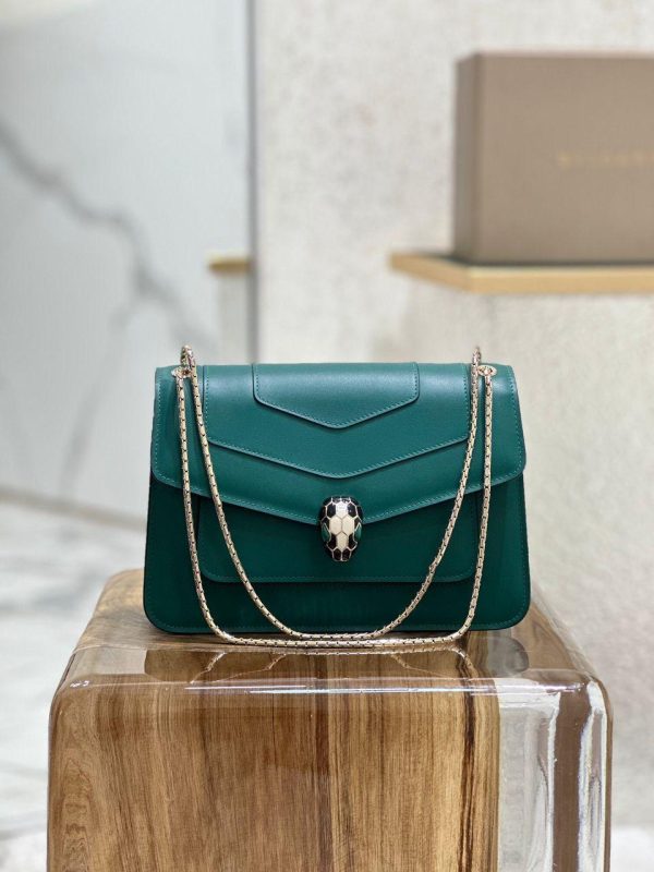 Bulgari Calfskin Serpenti Forever Shoulder Bag Green Size 25*17*7.5 CM (Mirror Quality)