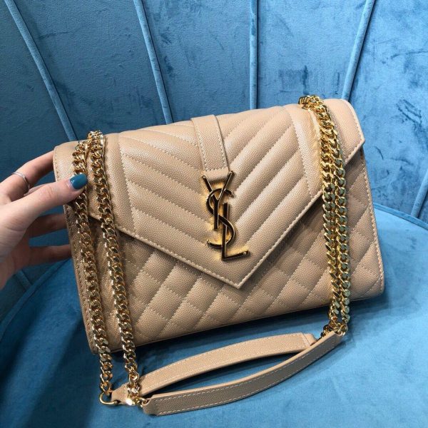 YSL Envelope Medium Embossed Leather in Beige 24*17.5*6 CM (Mirror Quality)