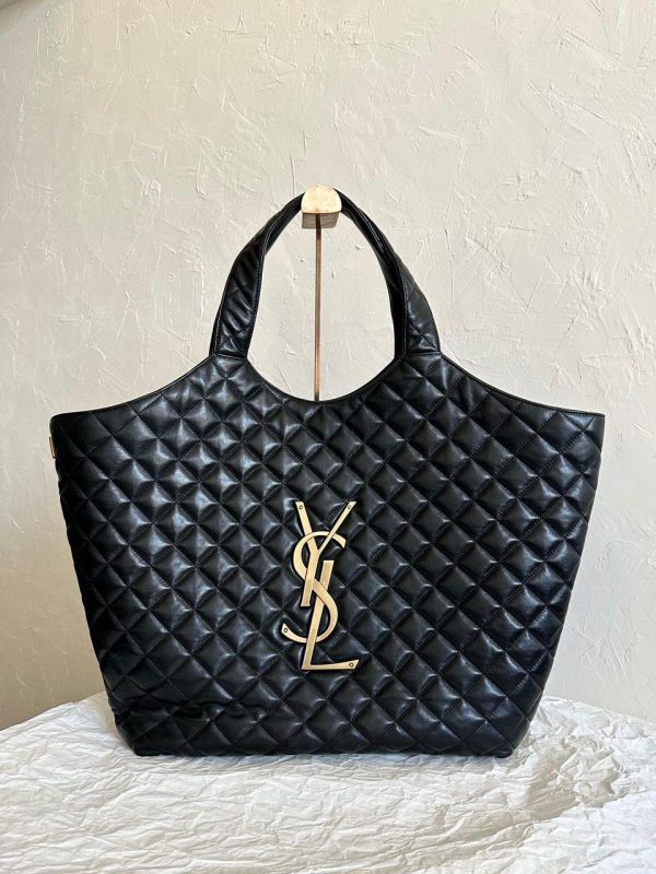 YSL Icare Maxi Shopping Bag in Black with Golden Hardware 58*43*8 CM (Mirror Quality)