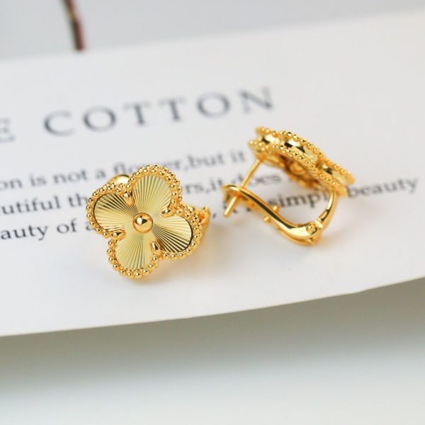 Van Cleef & Arpels Golden Finish Guilloche Vintage Alhambra Earrings