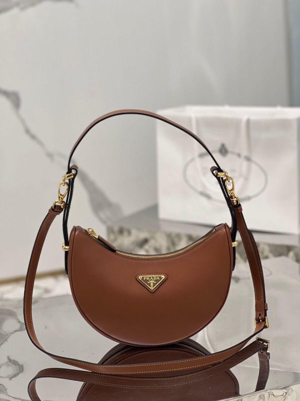 Prada Arqué Small Leather Shoulder Bag in Brown 22.5*18.5*6.5 CM(Mirror Quality)